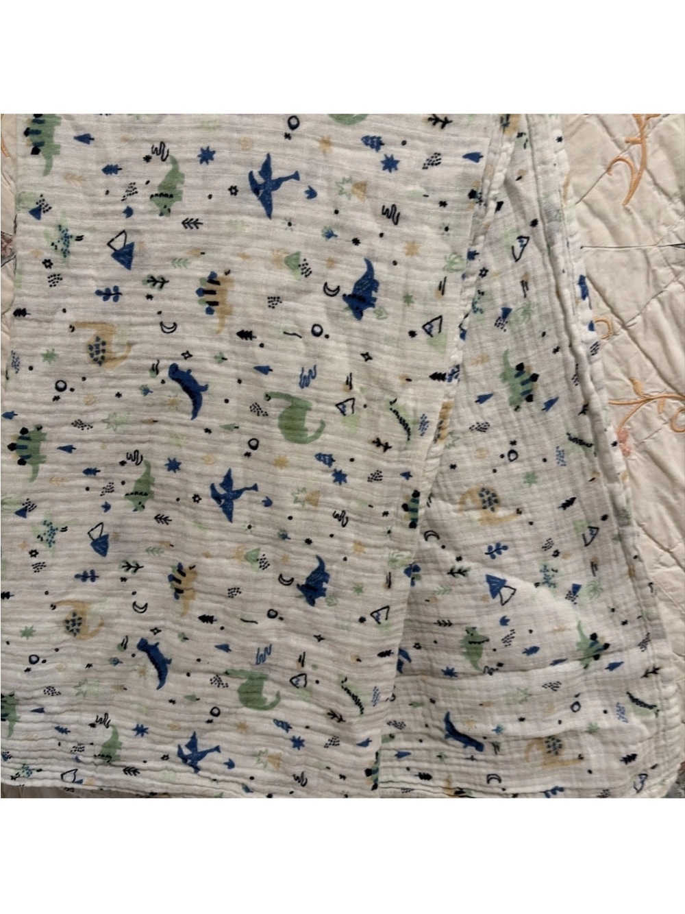 Cloud Island Dinos Cool Cotton Muslin Baby Swaddle Blanket Blue Green Tan unisex